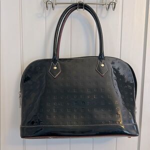Arcadia Black Patent Leather Domed Satchel Bag